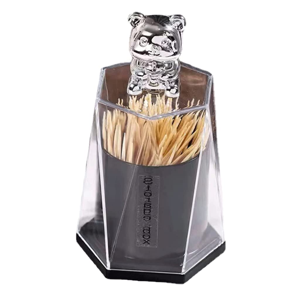MRKU Toothpicks Dispenser Toothpick Box Holder Fashion Acrylic with Lid Container Thickening Bear Container Chic