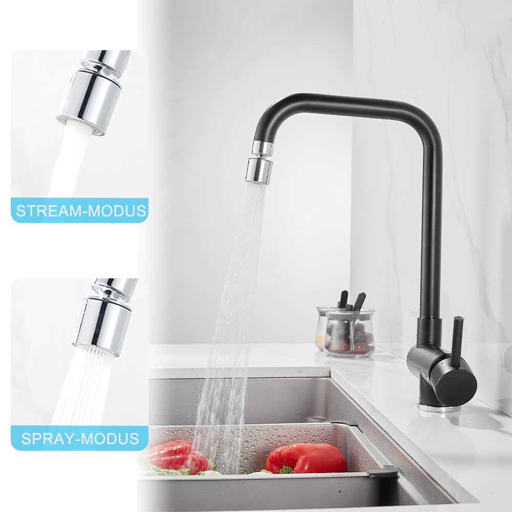 Grifo de cocina, grifo de cocina plegable con 2 tipos de chorro, grifo de cocina de alta presión con arranque en frío, monomando Amatur fregadero de cocina giratorio 360°, grifo de fregadero