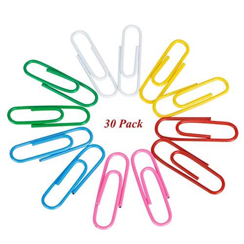 SAIYU Clips de papel súper grandes de 4"Gran soporte de clip de papel de metal de color, recubierto de vinilo, 6 colores, 10 CM, 30 paquetes