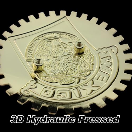 Image of Premium Gold ISO 9001 Mexico Flag Golden Grill Badge Golden Mexican Emblem for Trucks and Cars