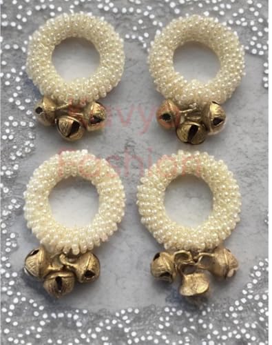 Image of Pooja Aarti Brass Ghungroo Kadi Fingers for Puja Aarti Hand Finger Clapping Ring Cymbals Pooja Bhajan Set Pair Musical Instrument - 12 Rings (Set of 12)
