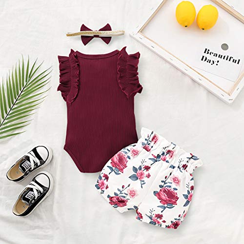 Image of Newborn Baby Girl Clothes Infant Girls Outfits Ruffle Sleeve Romper Bodysuit Floral Pants Toddler Baby Girl Outfits