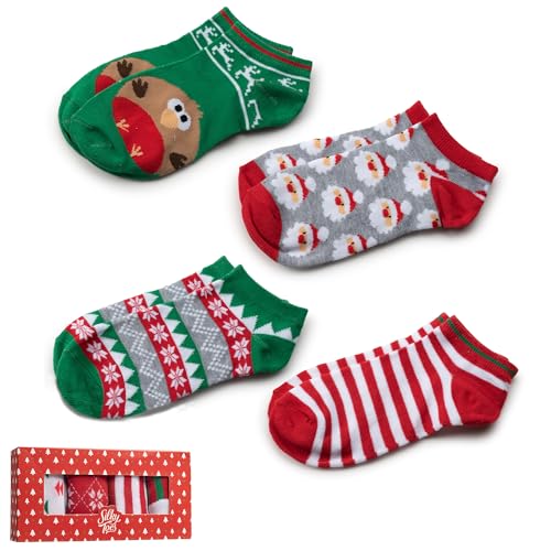 Silky Toes Womens Holiday 4 Christmas Ankle Socks in Gift Box, Holiday Designed No Show Gift Socks