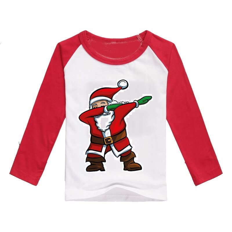 Cotton Christmas Dress Santa Claus Printed Red and White Multicolor Long Sleeve Kids T-Shirt for Baby Boys and Girls - B198