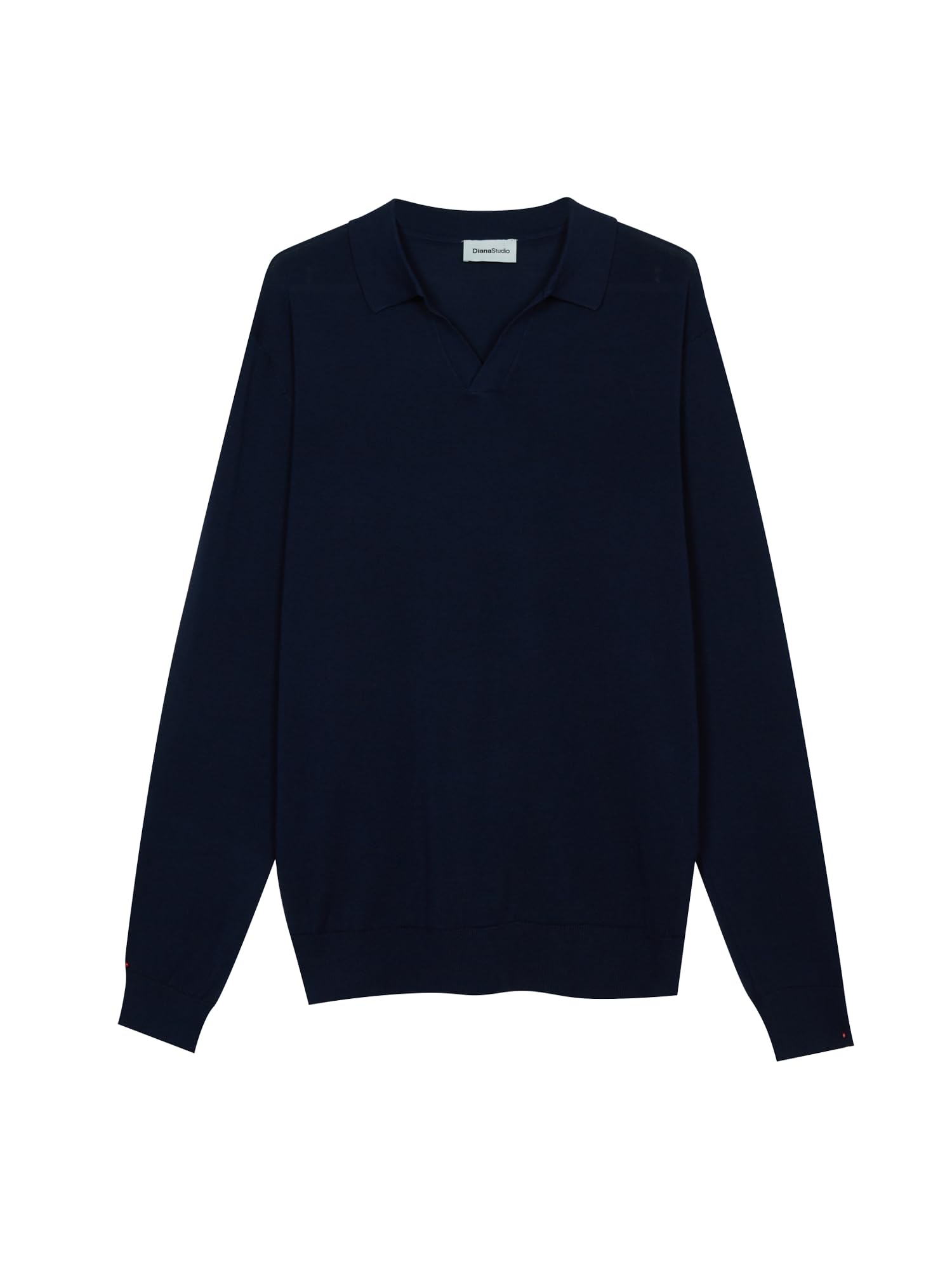 Diana Studio - Polo aus glattem Strick ohne Knöpfe, Herren, 100% extra gedrehtes leichtes Baumwollmaterial, Langarm, Casual Fit