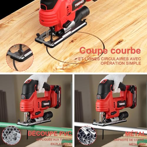 TEENO Cordless Jig Saw with 20V 2×2.0Ah Lithium-Ion Battery, 800-3000 SPM Electric Jigsaw Tool with 5 Blades, Variable Speed,Tilt ± 45°, 6 speeds, LED, Wood, Plastic, Metal Cutting (2821-2) 5 TEENO Cordless Jig Saw with 20V 2×2.0Ah Lithium-Ion Battery, 800-3000 SPM Electric Jigsaw Tool with 5 Blades, Variable Speed,Tilt ± 45°, 6 speeds, LED, Wood, Plastic, Metal Cutting (2821-2) - Image 5