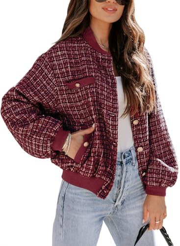 EVALESS Fashion Jacket for Women 2024 Fall Winter Trendy Button Short Shacket Long Sleeve Plaid Cropped Jackets