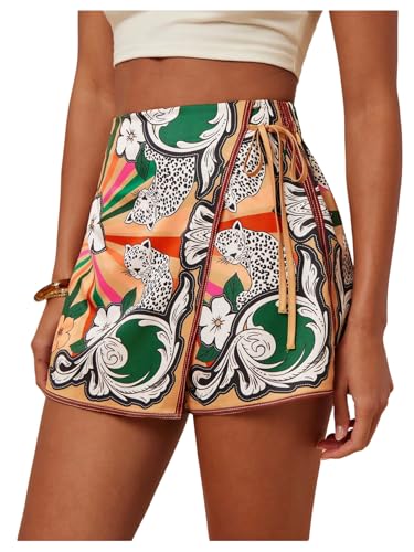 Image of SweatyRocks Women's Boho Mini Skirts Floral Shorts Tie Side Wrap Skorts