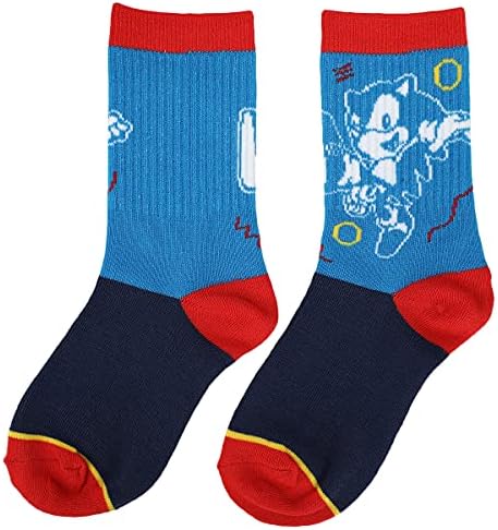 Chaussettes - Sonic The Hedgehog - Sonic Qui Court Avec Anneaux Rouge Et Bleues 2 Paires Crew