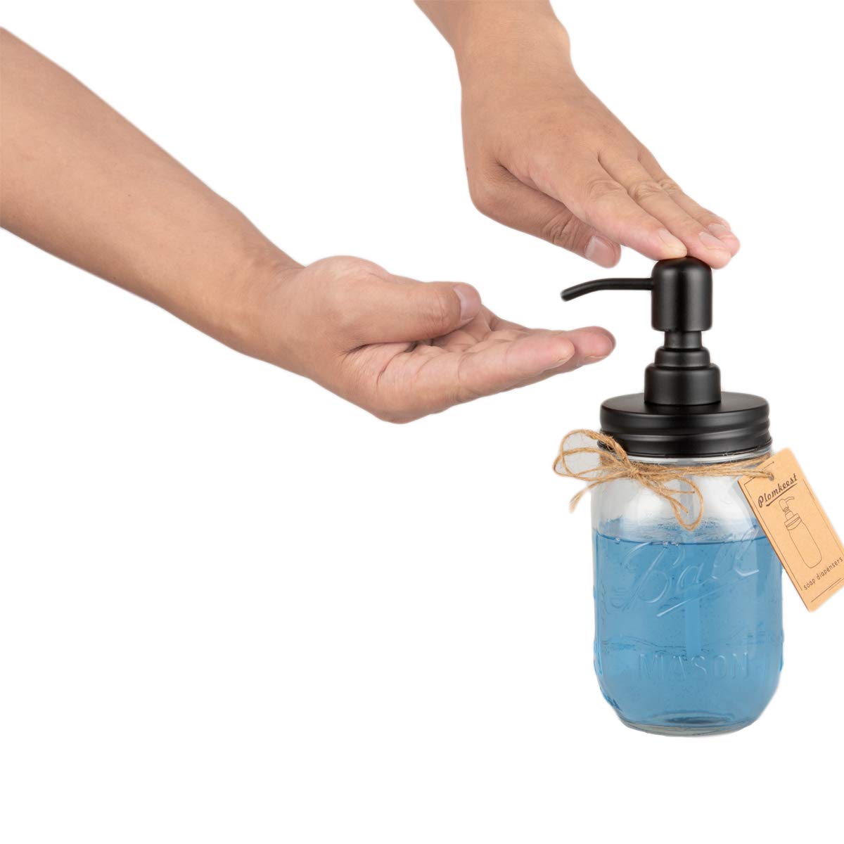 Plomkeest 2-Pack 16oz Mason Jar Soap Dispenser Clear Glass Jar Soap Dispenser with Stainless Steel Pump Liquid Soap Dispensers(Black)