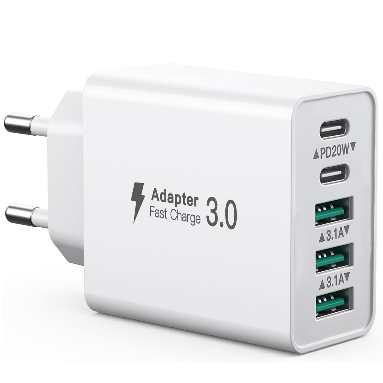 USB C Ladegerät 50W Mehrfach, 5-Ports Stecker USBC und USBA, USB Netzteil Wand-Ladegerät, Fast Charge PD20W Power Adapter Kompatibel mit iPhone 11/12/13/14/15/16/Galaxy S21/S22/S23/Handys/Tablets