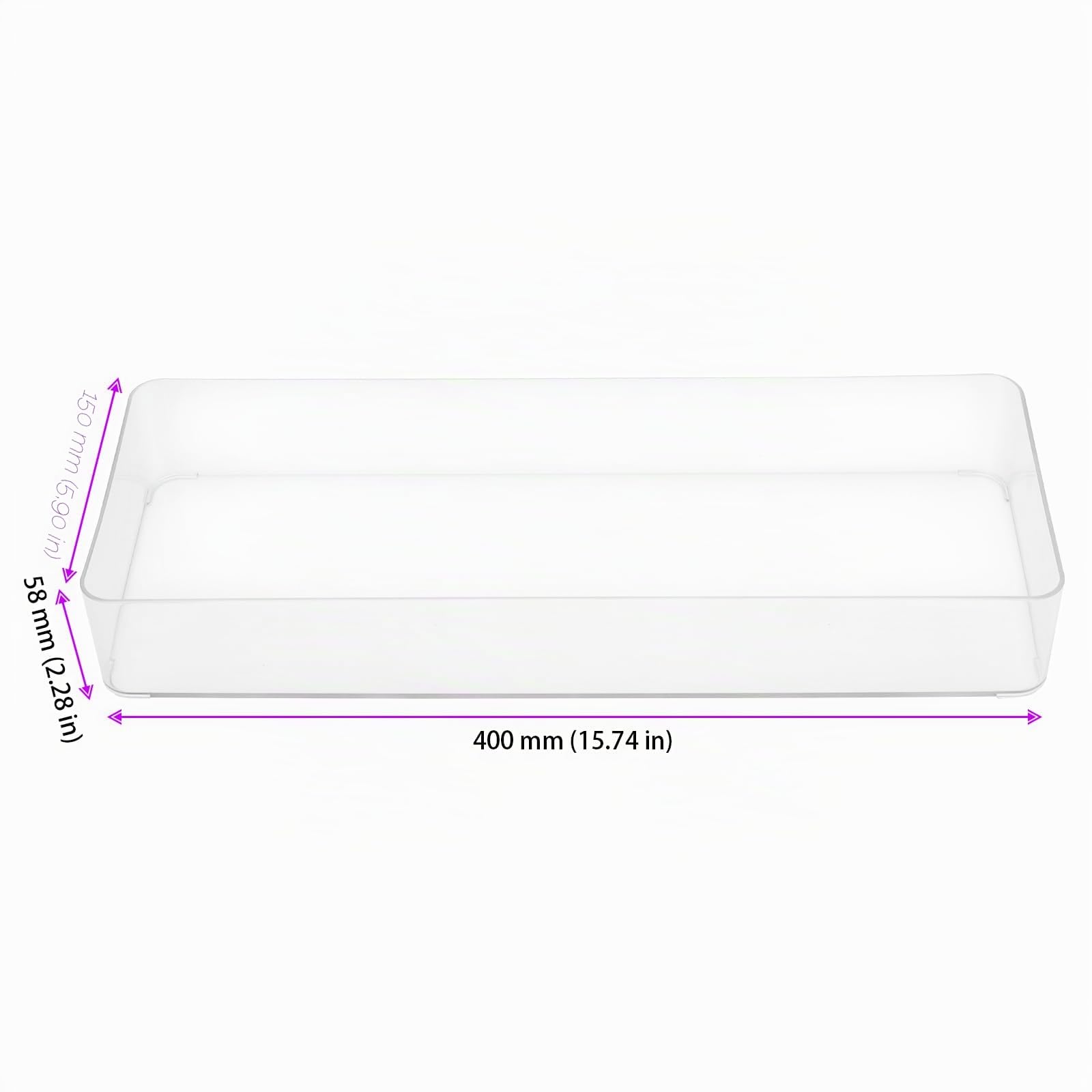 ZOENHOU Paquete de 4 organizadores de cajones grandes de 40 x 15 x 5,8 cm, cajones de almacenamiento de plástico transparente, bandejas organizadoras de cajones transparentes versátiles para cocina,