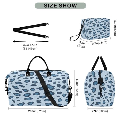 Travel Duffle Bag Weekender Bags Overnight Bag with Toiletry Bag Gym Duffel Bag Leopard Blue Background for Travel Business Trips Sport3
