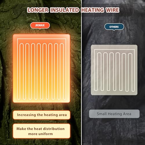 JKMAX Heated Electric Blanket King Size-100"x90" Heating Blanket with 10 Heating Levels & 5 Time Settings Over-Heat Protection,Winter Warmer for Adults with ETL Certification(Green)
