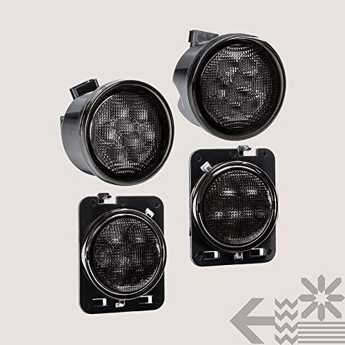 Image of TRUE MODS Front LED Turn Signal Side Marker Light for Jeep Wrangler JK JKU | Smoked Lens, Amber, LED Light Kit, Fits JK JKU Unlimited, Plug N Play, Front Replacement, Clearance Side Marker Lights
