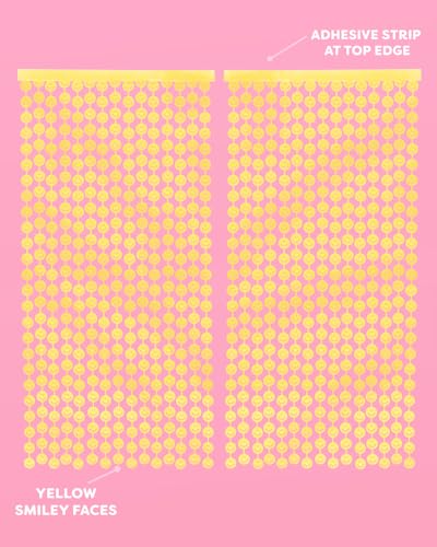xo, Fetti Smiley Foil Curtain Party Decorations - Set of 2 | Happy Pastel Birthday Party Decorations, Cute Bachelorette Party, Baby Shower, Yellow