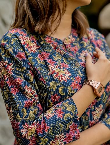 Image of MIRCHI FASHION Pure Cotton A-Line Long Kurti | Printed Kantha Work Kurta for Women | Ethnic Office Wear Kurti