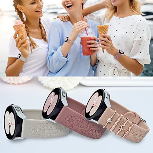 ORATYFAN Bands for Samsung Galaxy Watch 7/6/5/4/FE Band 40mm 44mm with Charms, 20mm Women Flower Engraved Silicone Replacement Strap for Galaxy Watch 5 Pro/Watch 3/Galaxy Active 2/Watch 4 Classic - image 8
