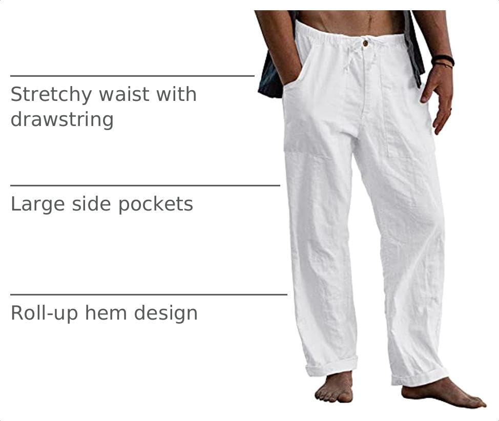 Image of Gafeng Mens Linen Pants Yoga Casual Beach Summer Harem Baggy Trousers