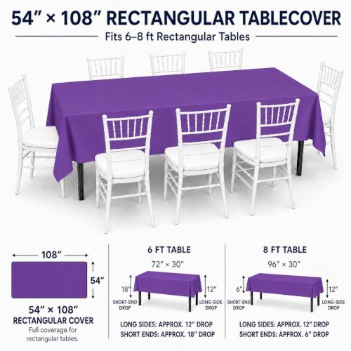 Image of Party Dimensions Purple Plastic Tablecloths, 12 Pack, 54 x 108 Rectangle