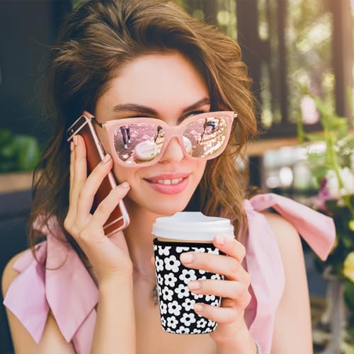 Image of Reusable Insulated Sleeve for Iced Coffee Cup, Coffee Neoprene Sleeve for Cold & Hot Drinks, Beverage Holder for Iced Coffee (Black Florals, Small: 16-18oz)