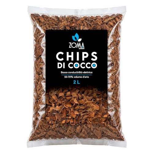 zoma chips di cocco per piante, fibra di cocco per piante specifica per aerazione e drenaggio ultra lavata bassa conducibilità elettrica (2 litri)