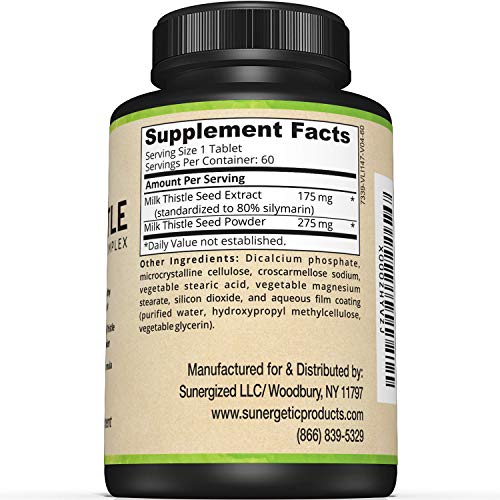 Image of Sunergetic Premium Milk Thistle Complex - Supports Healthy Liver Function - Detox & Cleanse - Powerful Milk Thistle Extract & Seed Powder - Standardized Silymarin Content - 60 Milk Thistle Tablets