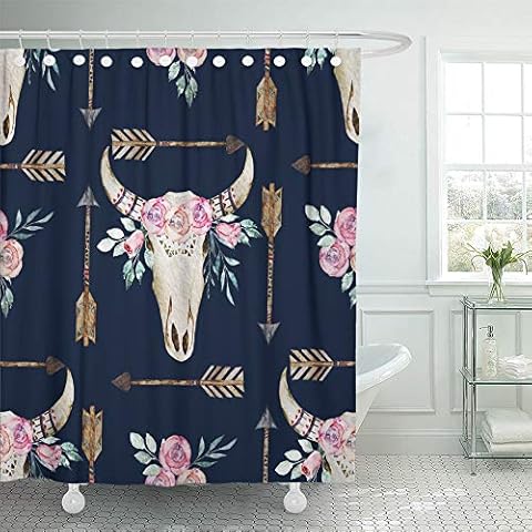 Cortina de ducha decorativa con diseño de calavera y ciervos Cover