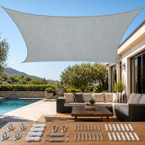 Quictent 20X20FT 185G HDPE Square Sun Shade Sail Canopy 98% UV Block Outdoor Patio Garden with Hardware Kit (20 x 20 ft, Grey)