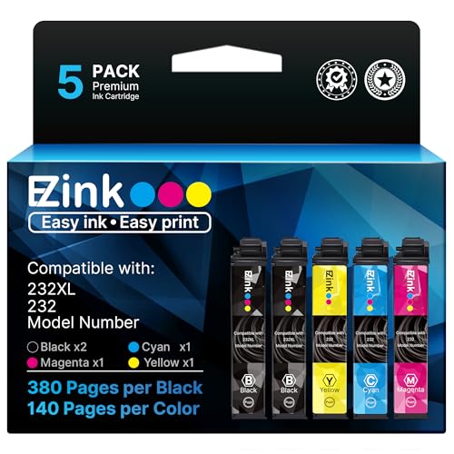 E-Z Ink Remanufactured 232XL 232 XP-4200 Ink Cartridges Combo Pack Replacement for 232xl Ink cartridges for epson Printer to use with XP-4205 XP-4200 WF-2930 WF-2950 (BCMY, 5 Pack)