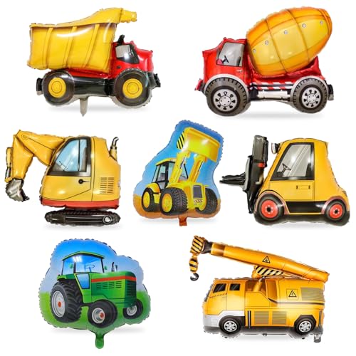 Zhlearda 7 Stuks Ballonnen Graafmachine, Bouwvoertuigen, Aluminium Kraan, Ballonnen Voor Auto, Thema Graafmachine, Heliumballonnen Voor Kinderen, Jongens, Verjaardagsfeest