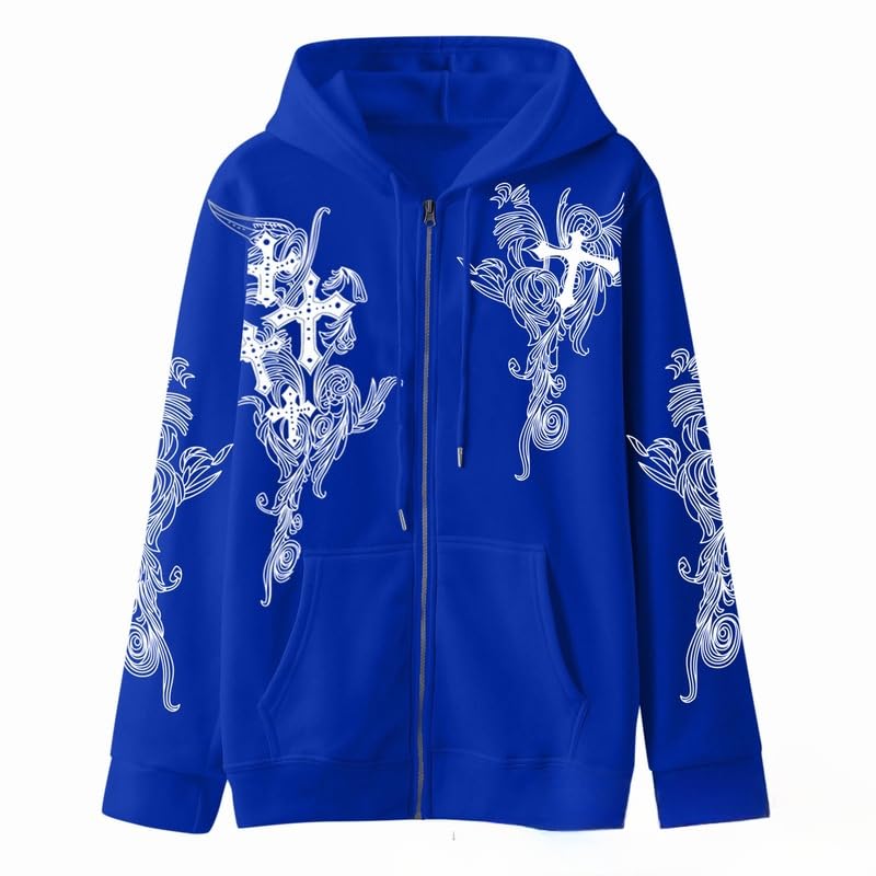 Women Men Y2K Zip Up Oversized Hoodie Gothic cross Graphic Emo Grunge Baggy Fleece Jacket 90s Punk Streetwear2