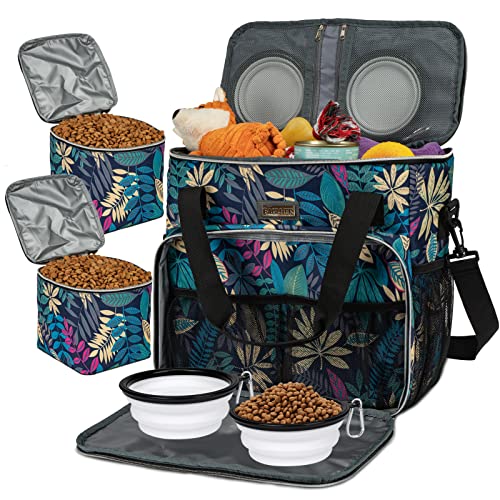 BAGLHER Dog Travel Bag, Pet Travel Bag (All Pet Travel Supplies), with 2 Pet Food Containers and 2 Collapsible Silicone Bowls; Essential Kits for Travel Hawaii