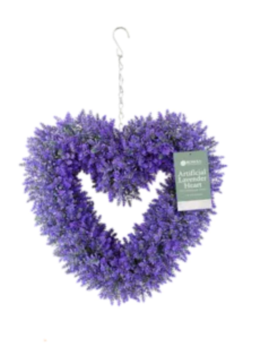 Artificial Hanging Lavender Heart Topiary Wreath, 45cm in Diameter, 30cm Length Chain