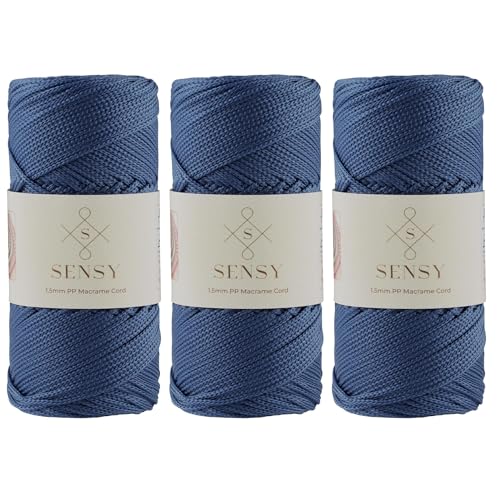 Cuerda de poliéster de 1.5 mm Sensy Premium color denim para tejer ganchillo, 3 madejas 2