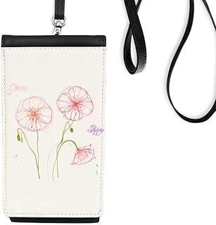 Flowers White Painting Phone Wallet Purse Hanging Mobile Pouch Black Pocket