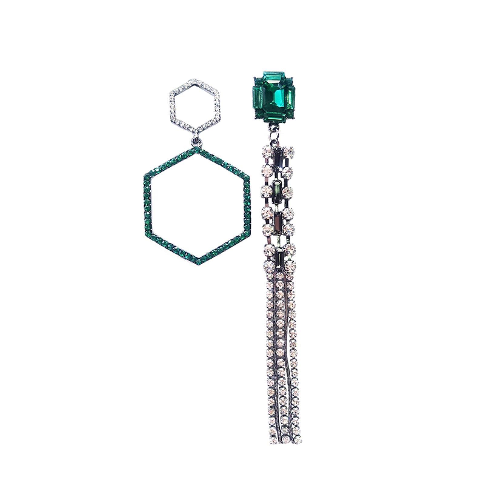 Orecchini Pendenti Donna QIN, Geometrici In Cristallo Vintage. Frange Lunghe Asimmetriche Verdi. Stile Boho-chic, Leggeri E Comodi. Perfetti Per Matrimoni, Feste, Uso Quotidiano. Regalo Originale.
