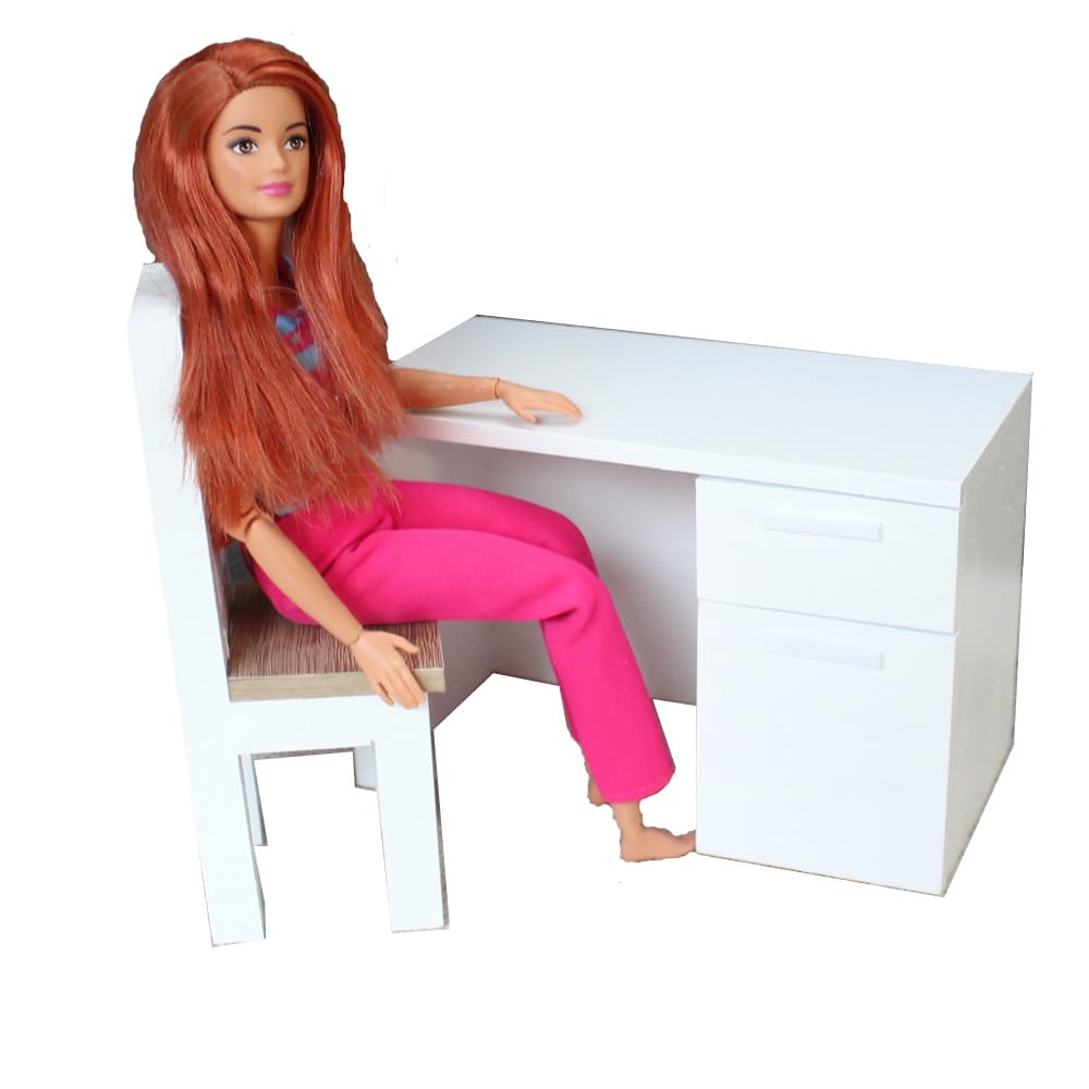 Miniature Dollhouse Desk Computer Table - 1/6 Scale – Dollhouse - White