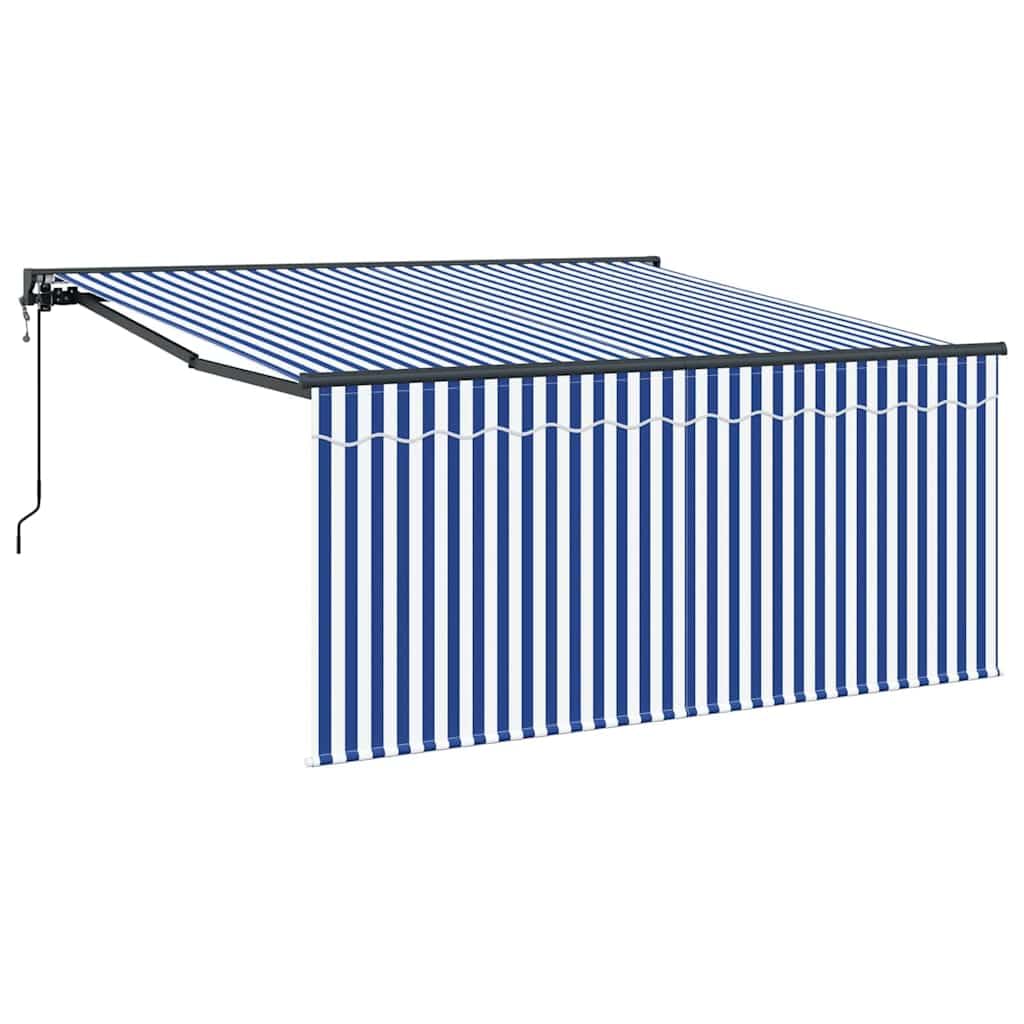 Toldo retráctil azul blanco 300 x 250 cm con mando a distancia, toldo de poliéster y aluminio resistente a la intemperie para terraza jardín, protección solar ajustable, duradero