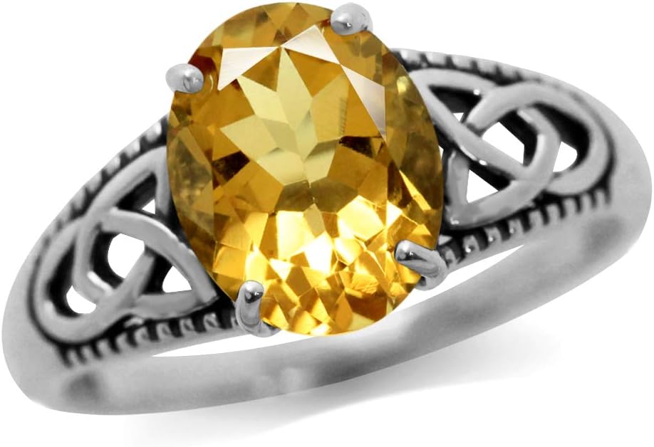 Silvershake 10x8mm Oval Shape Gemstone 925 Sterling Silver Triquetra Celtic Knot Solitaire Ring Jewelry for Women