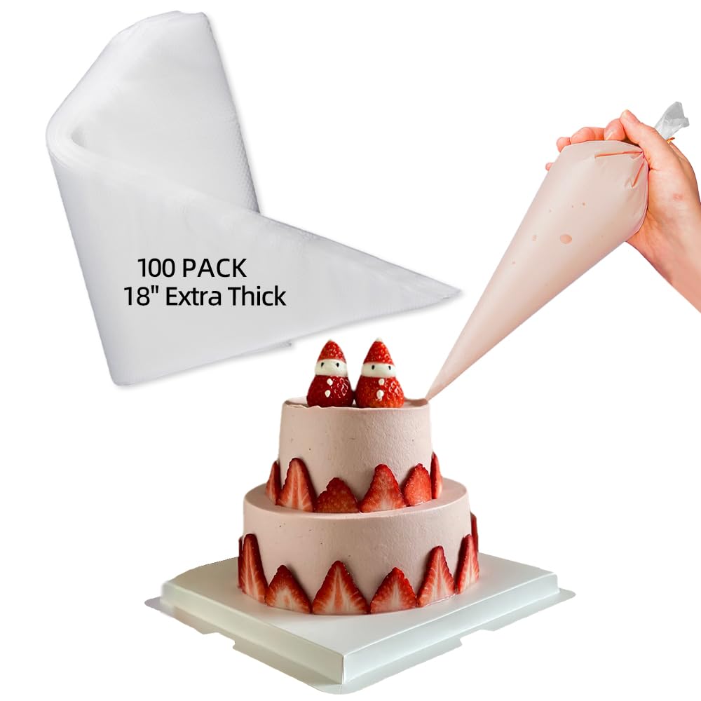 Bolsas pasteleras grandes desechables de 19 pulgadas, paquete de 100 bolsas de repostería gruesas extragrandes con 6 lazos, bolsas de glaseado gruesas, bolsas de decoración de pasteles, bolsas de