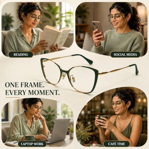 Image of LensKandy | Cat Eye Computer Glasses for Women | Zero Power Blue Light Blocking | 100% UV Protection | Medium size | For Daily works : Laptop, Mobile, Gaming, Office | LKM0002
