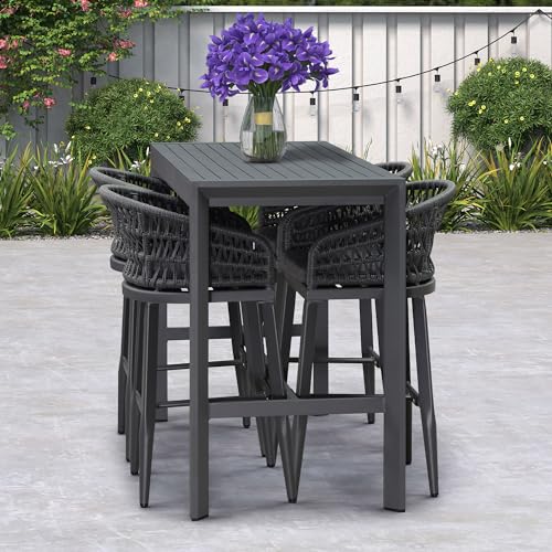Image of PURPLE LEAF 29 inch Rattan Bar Stools Set of 4 Soft Seat Cushion, Grey