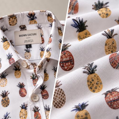 Image of BROWN CULTURE Men's Cotton Blend Abstract Printed Casual Shirt, Spread Collar, Half Sleeves, Regular Length, Button Front Closure, Stylish Everyday Wear for Men
