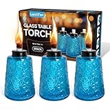 3 Pack Glass Outside Table Top Torch, Tabletop Citronella Oil Torches for Outside Replacement Fuel Torch Canisters with Wicks and Caps Lanscape Lanterns Torches for Yard, Patio, Garden, Party Decor