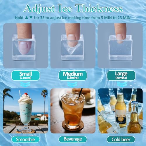 Image of Ice Maker Machine Commercial - 110LBS /24H Freestanding Cabinet Ice Maker 45 Ice Cubes in 8-20 Mins, with 3 Ice Thickness Jug & Tap Water Inlet Auto Self-Cleaning for Home Office Bar