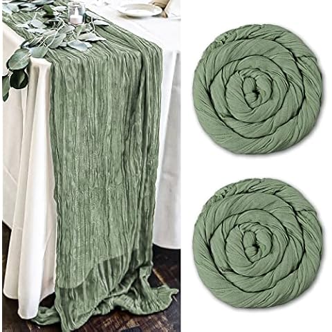 2Pack Cheesecloth Table Runner,Rustic Gauze Table Runner 35"x120"Cheesecloth Gauze Table Runner,Cheesecloth Boho Table Runner for Wedding,Baby Shower Birthday Party Decor(Sage Green) Cover