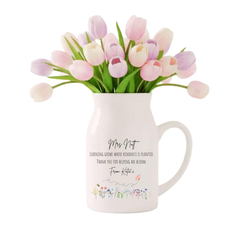Maisie Moo Gifts Limited White Personalised Teacher Floral Thank You Poem Thoughtful Gift Ceramic Vase