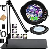 15X Magnifying Glass with Light and Stand, 2-in-1 Lighted Magnifying Desk Lamp Dimmable Magnifier Lamp with Light and Clamp Long Arm 84PCS LED Beads Real Glass Lens for Work Close Work Hobby