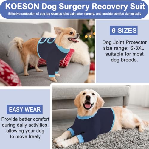 Image of KOESON Dog Recovery Sleeve for Front Legs, Soft Pet Recovery Suit After Surgery, Adjustable Dog Leg Elbow Protector, Pet Wound Care Shirt to Stop Licking, E-Collar Cone Alternative, NavyBlue S